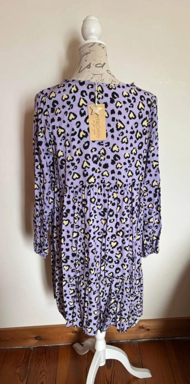 💜 Lilac & Yellow Hearts V-Neck Half-Length Dress - Size U – photo 6
